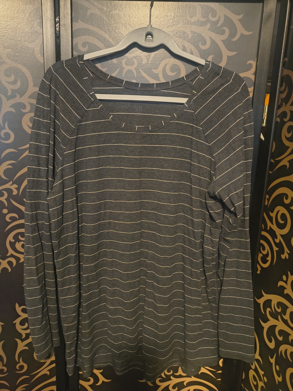 lululemon athletica Charcoal and Light Gray Striped Long Sleeve Tee